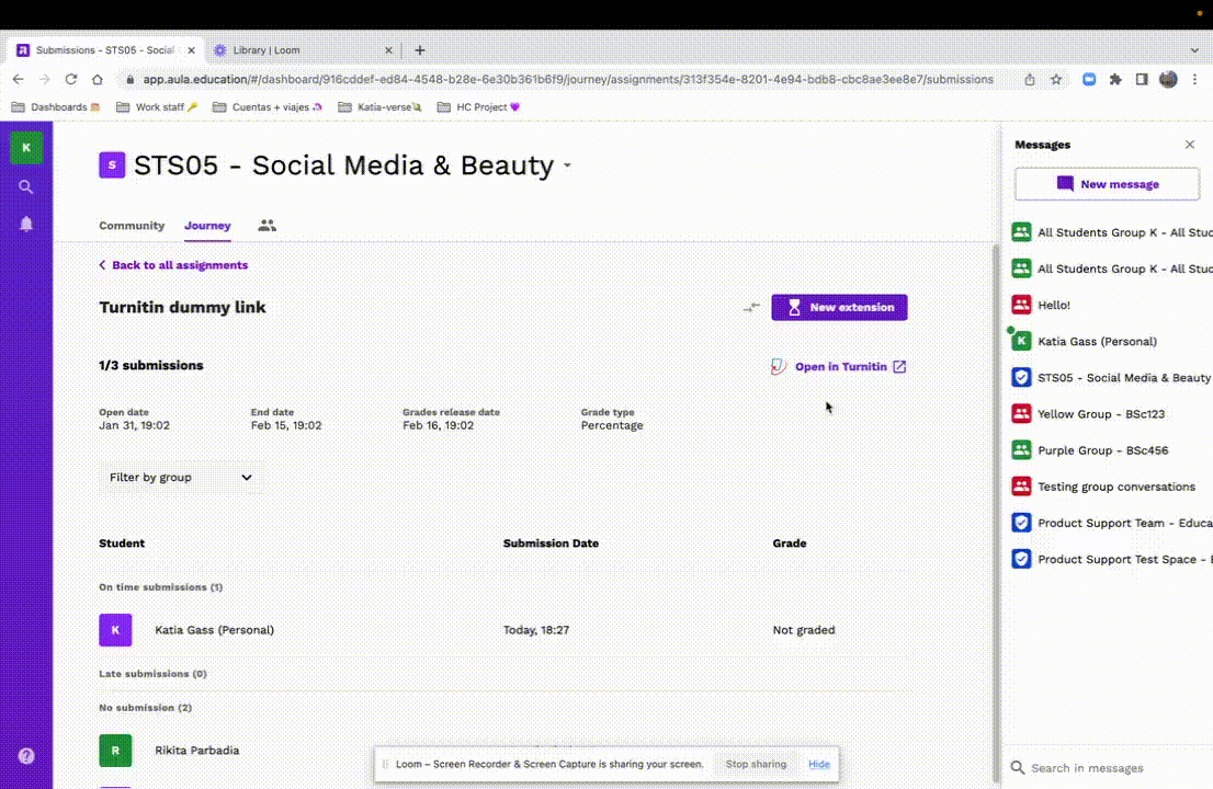GIF showing how to open and grade a Turnitin assignment