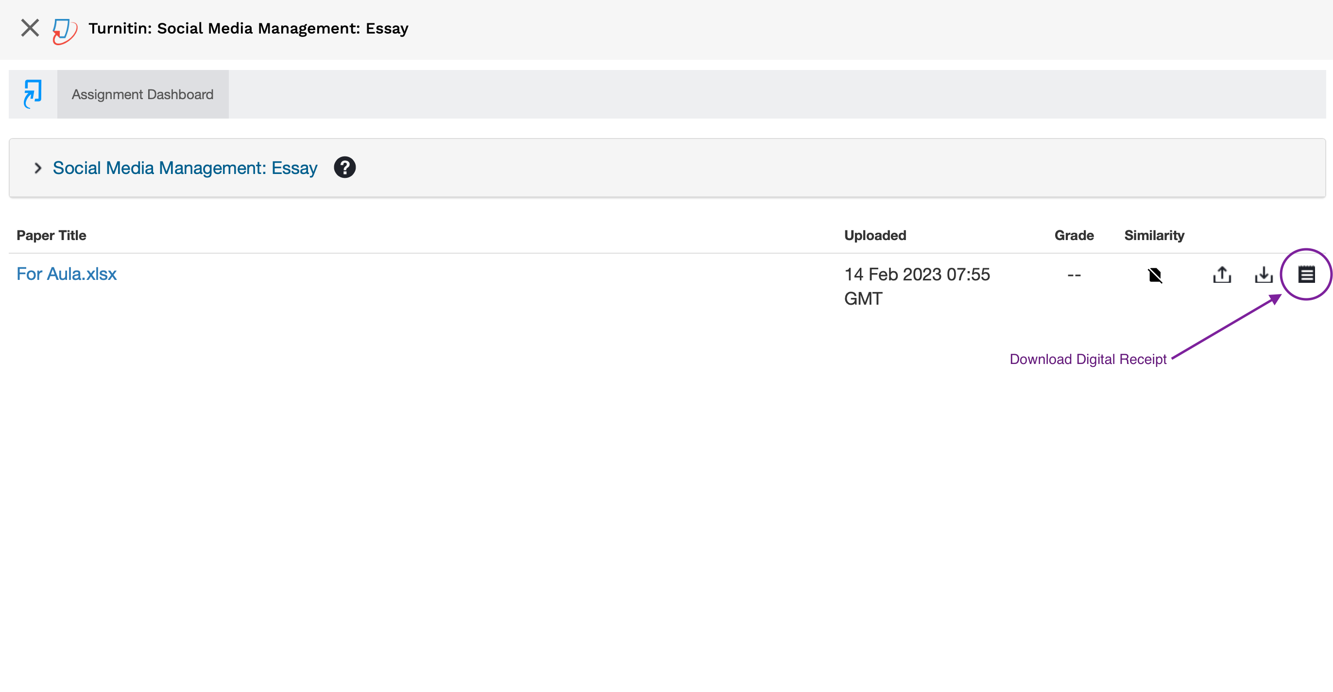 Screenshot highlighting the button Download Digital Receipt