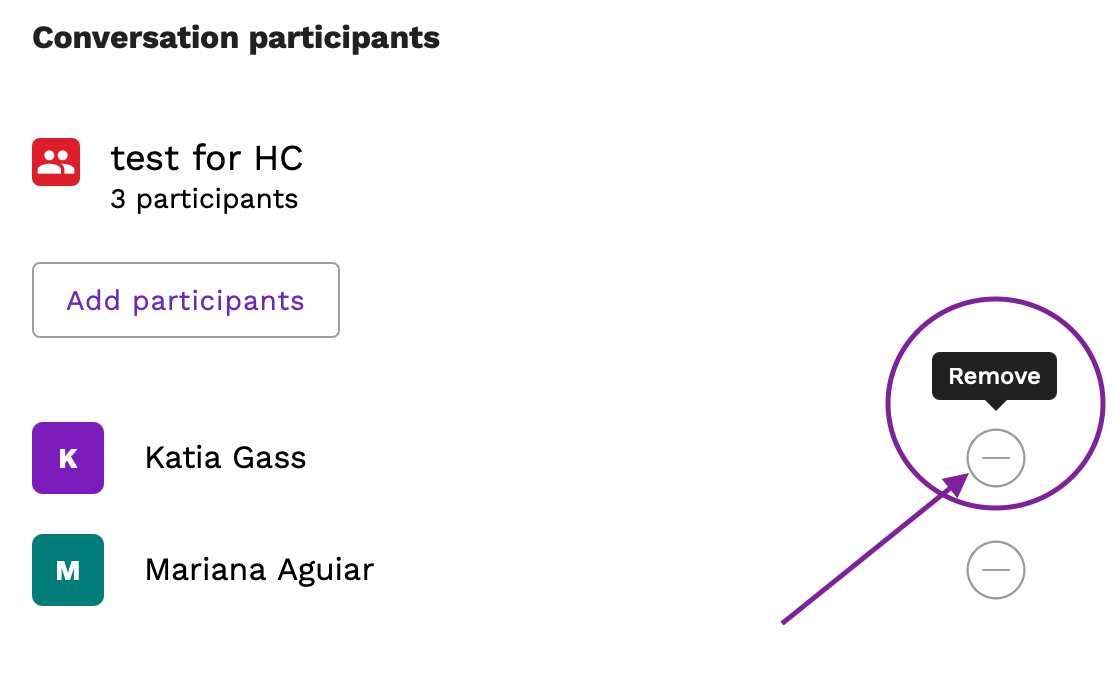 Screenshot highlighting the minus button used to remove participants
