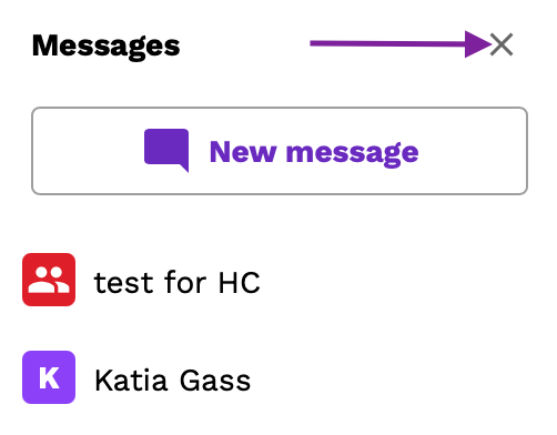Screenshot highlighting the X button used to hide the Messages panel