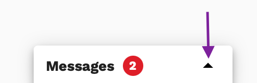 Screenshot highlighting the drop-up arrow that un-hides the Messages panel