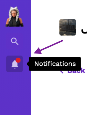 Screenshot showing the new notification red dot over the bell icon