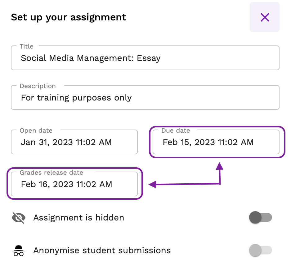 the due date for an assignment