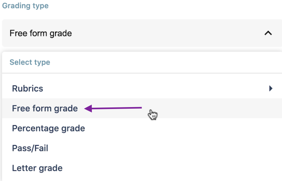 Screenshot highlighting the Free-form Grade in the menu