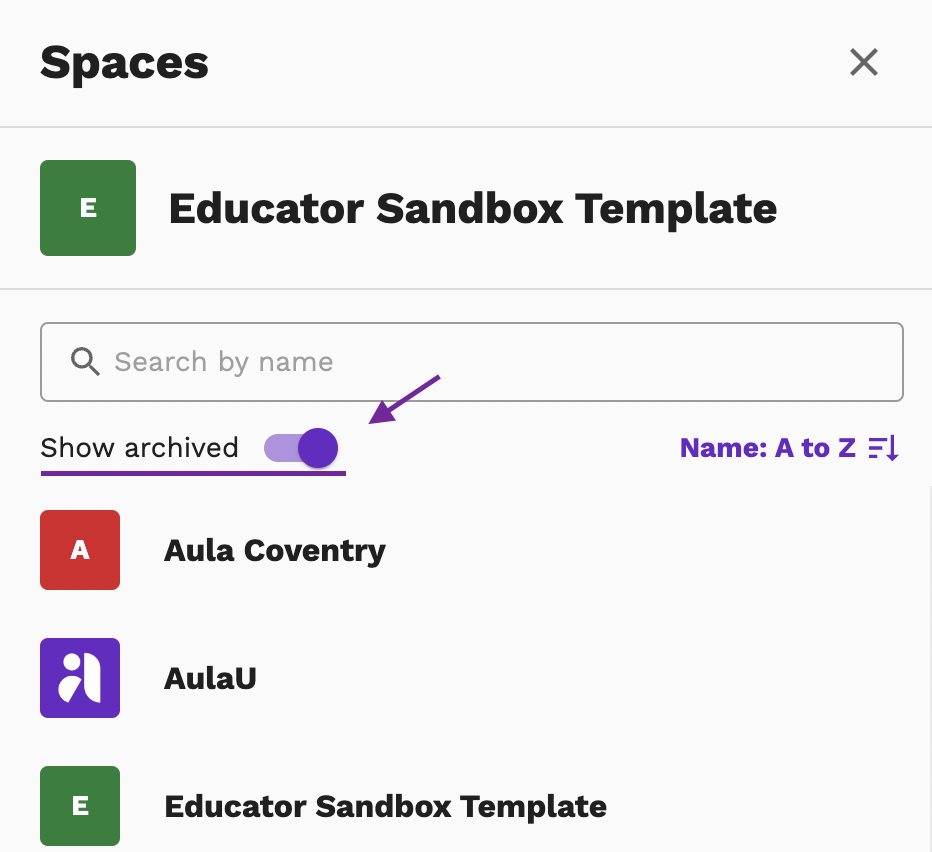 Screenshot highlighting the Show Archived toggle
