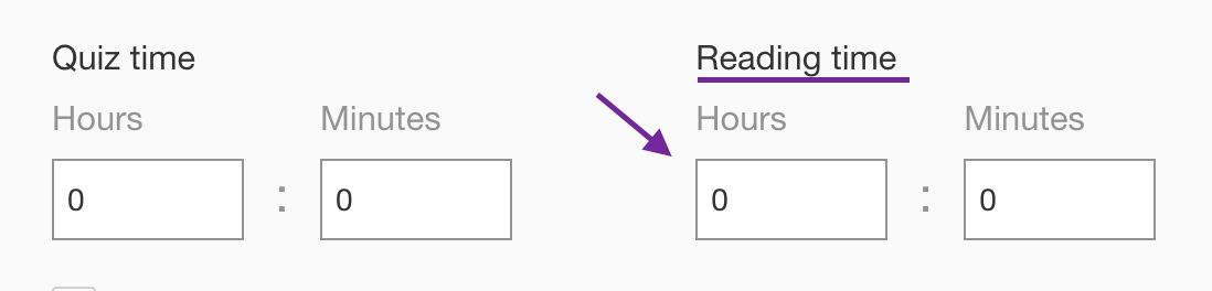 Screenshot highlighting the Reading Time with the hours and minutes fields