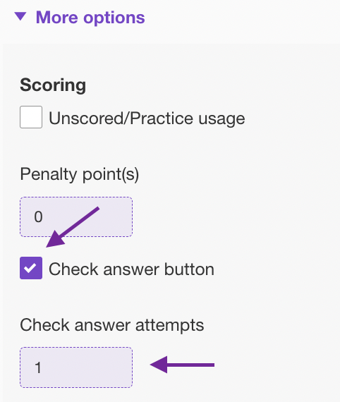 Screenshot highlighting the Check Answer button and the Check Answer Attempts field