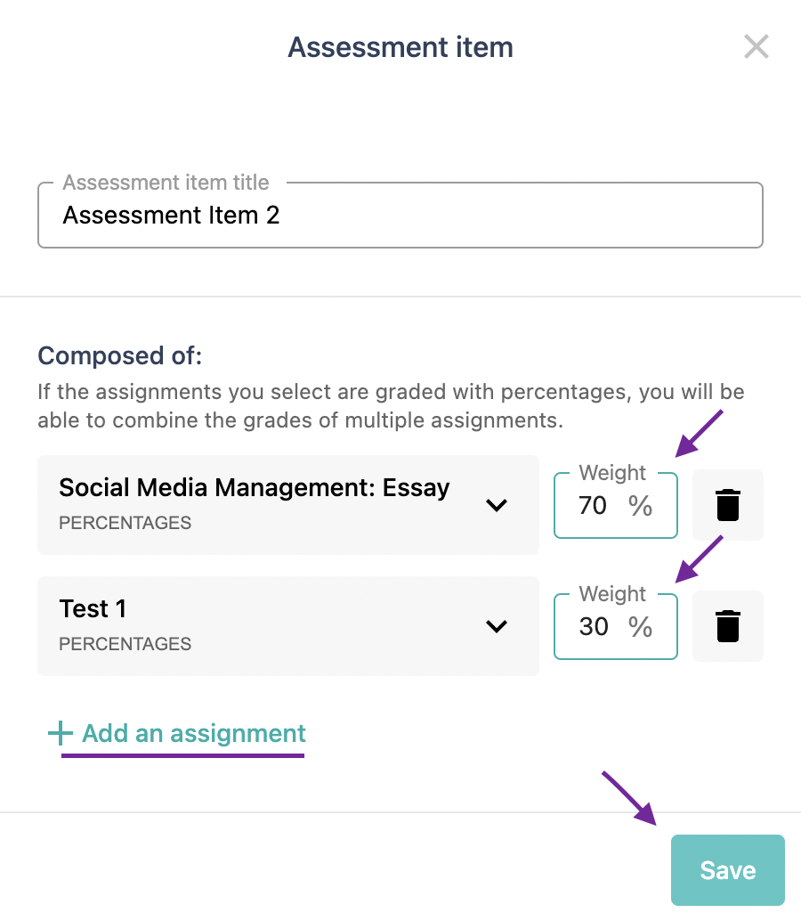 Screenshot of the Assessment Item window