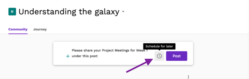 Screenshot highlighting the clock icon used to schedule posts