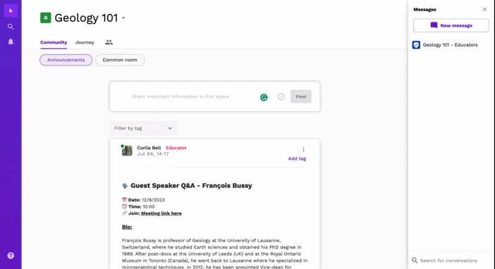 gif showing how to post an announcement in community