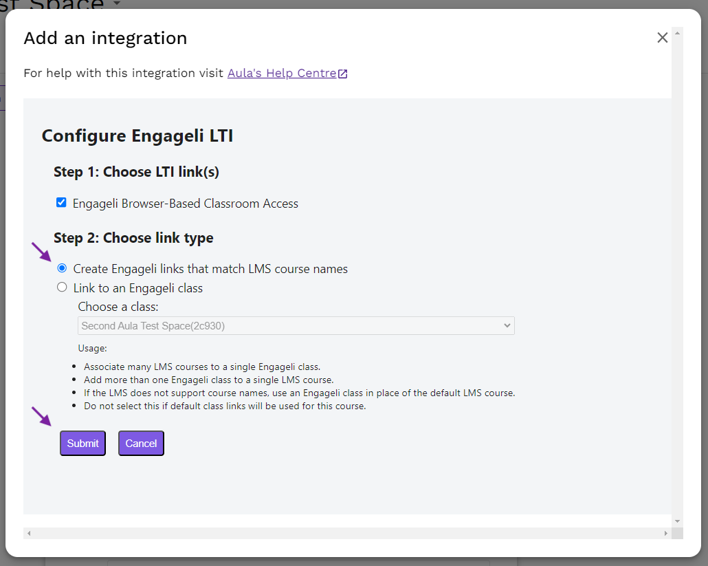 screenshot showing Engageli link types