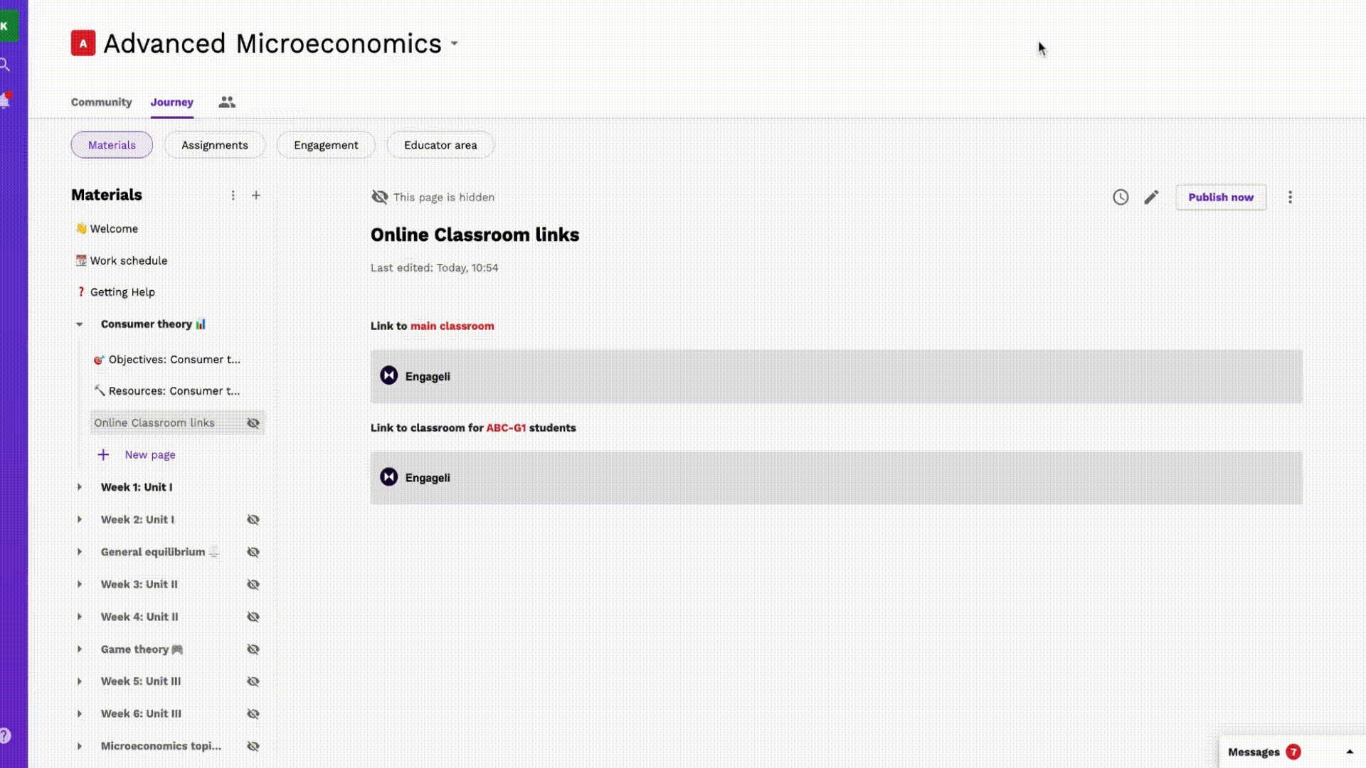 gif showing how to access the Engageli classroom from Aula