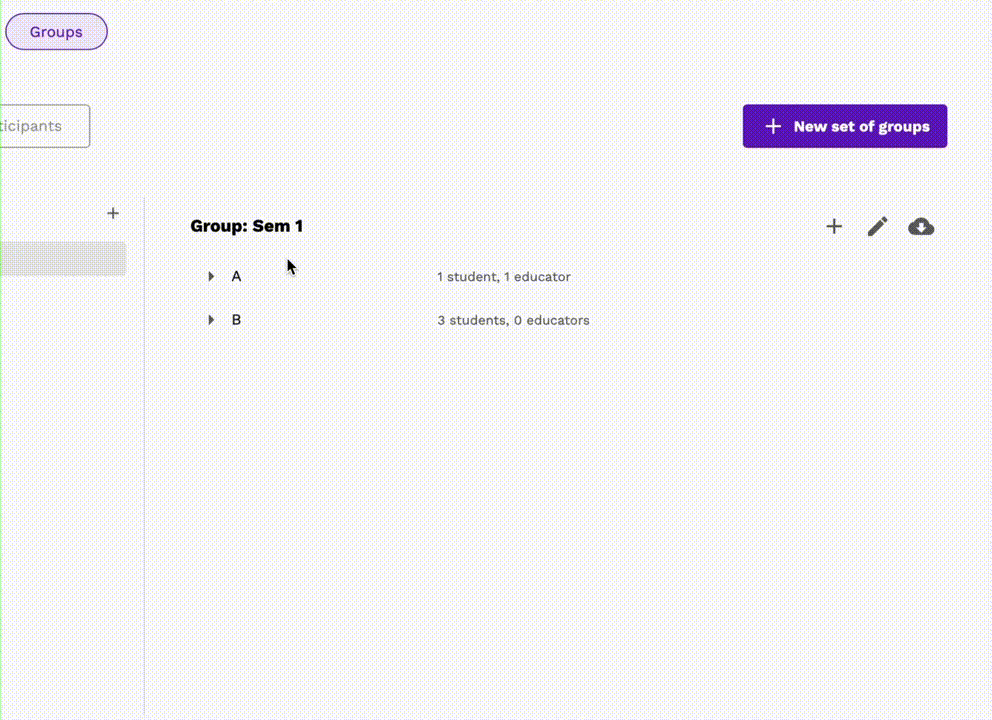 GIF showing the cursor clicking on different group sets to open a drop-down menu