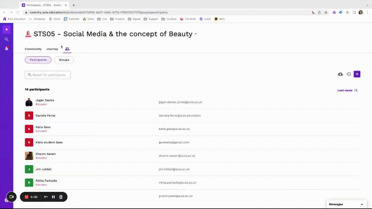 Gif showing a user removing herself from a space