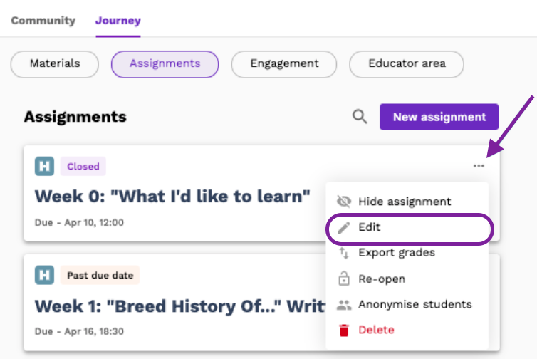 Screenshot highlighting Edit on the menu