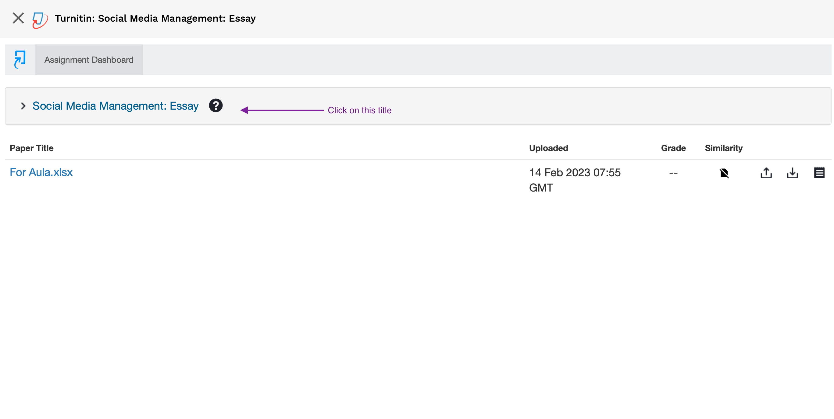 Screenshot highlighting the drop-down arrow next to the assignment's title