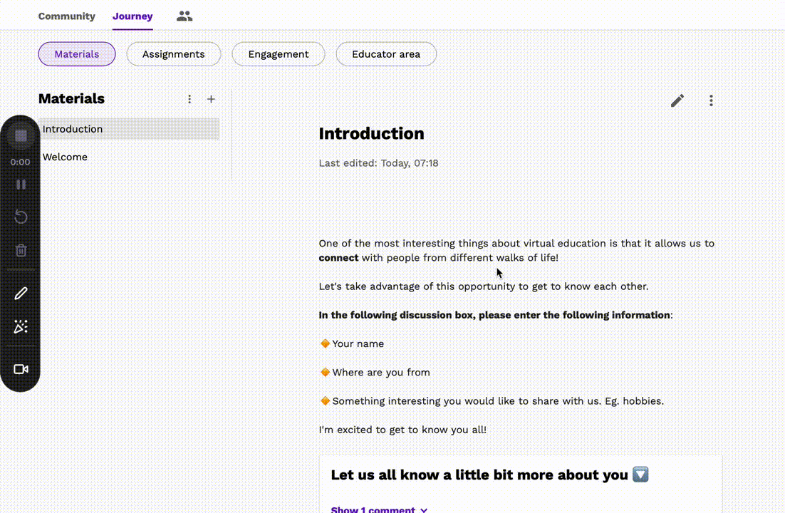 GIF showing that an imported page came with the Discussions box also