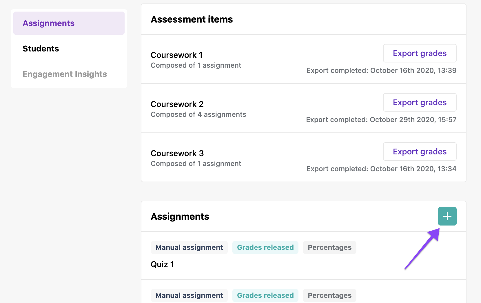 Screenshot highlighting the plus button in the Student Success App
