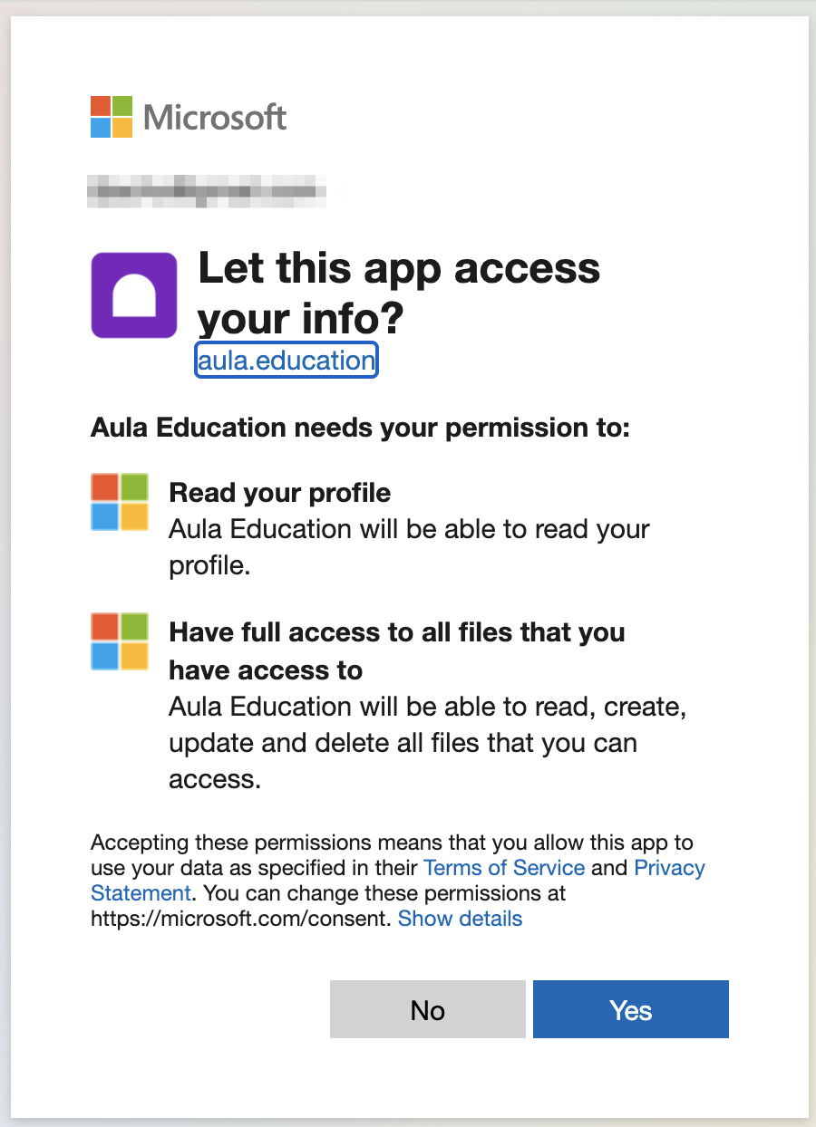 Screenshot of the window that asks for explicit consent