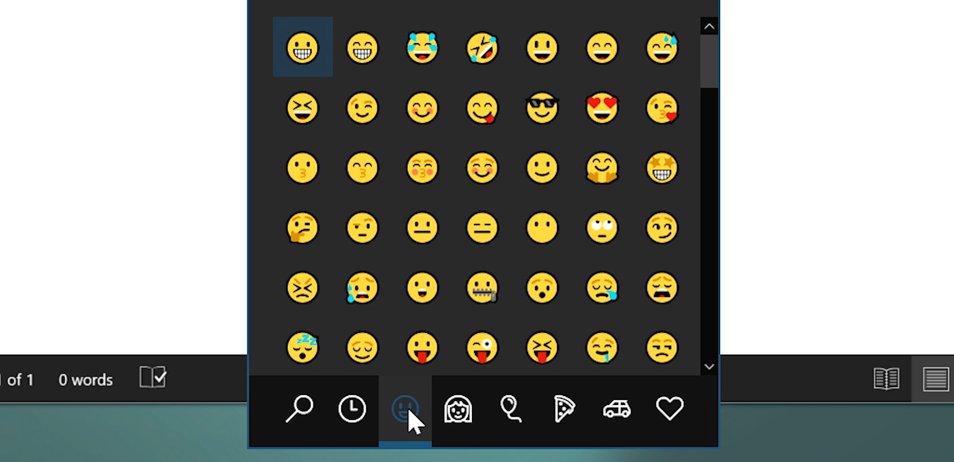Screenshot of the Windows emoji picker