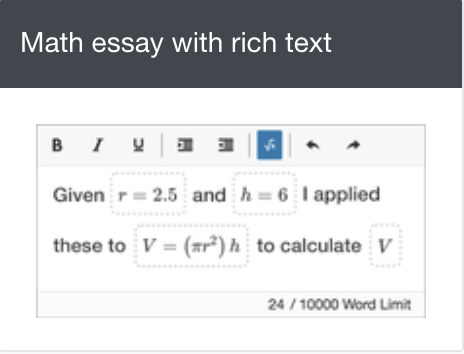 Screenshot of a math-essay-with-rich-text question
