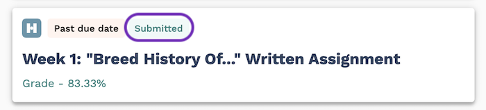 Screenshot highlighting the Submitted label in a submission link