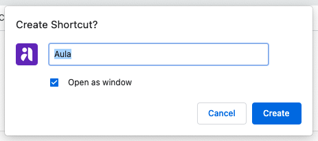 Screenshot showing the Name field with Aula typed in