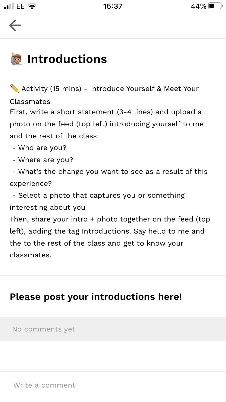 Screenshot of the discussion box in the mobile app