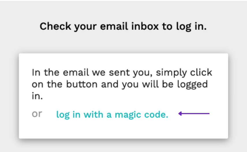 Screenshot highlighting the Log in with a magic code button
