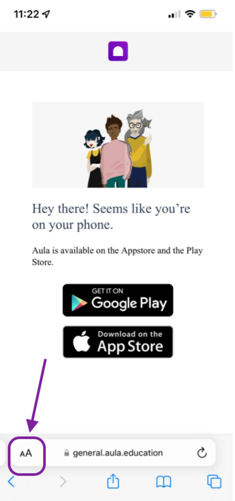 screenshot showing where the AA icon is